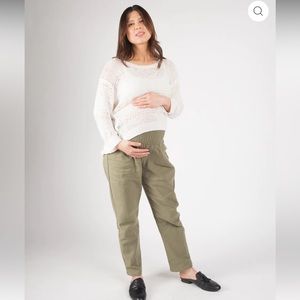 Emme Everyday Transitional Maternity Smocked Linen Pant - Olive
